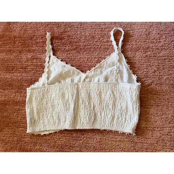 White Daisy Trim Smocked Crop Cami Top Button Front Coquette Cottagecore - Picture 2 of 7